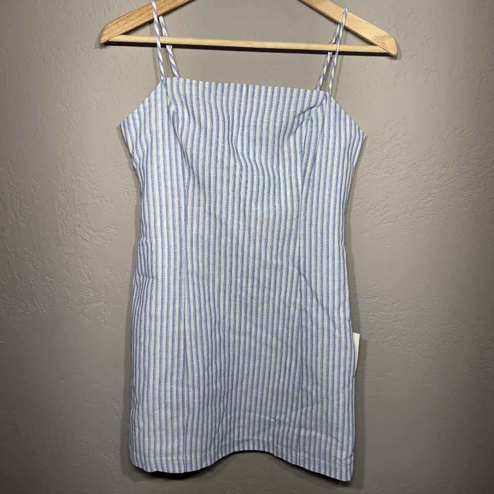 Lulus Lush Spaghetti Strap Blue and White Sheath Mini Dress
